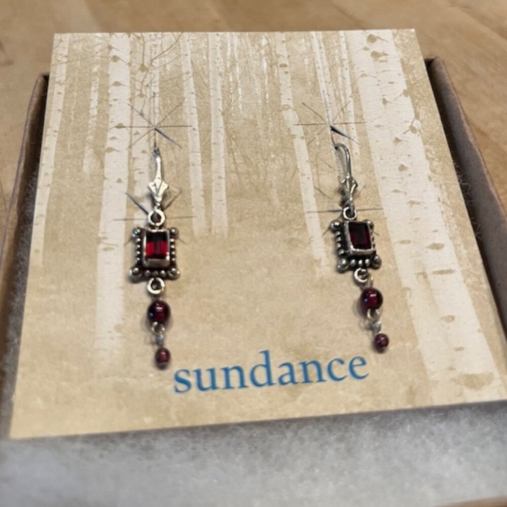 Sundance Red Garnet Sterling Silver Earrings – new in box